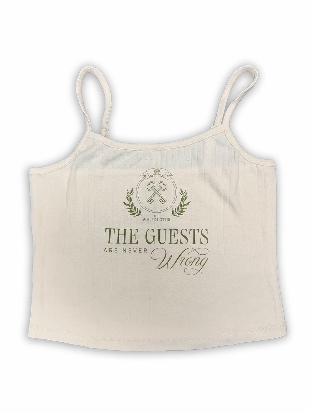 White Lotus TV show Ribbed Cream Tank Top with Green Crest